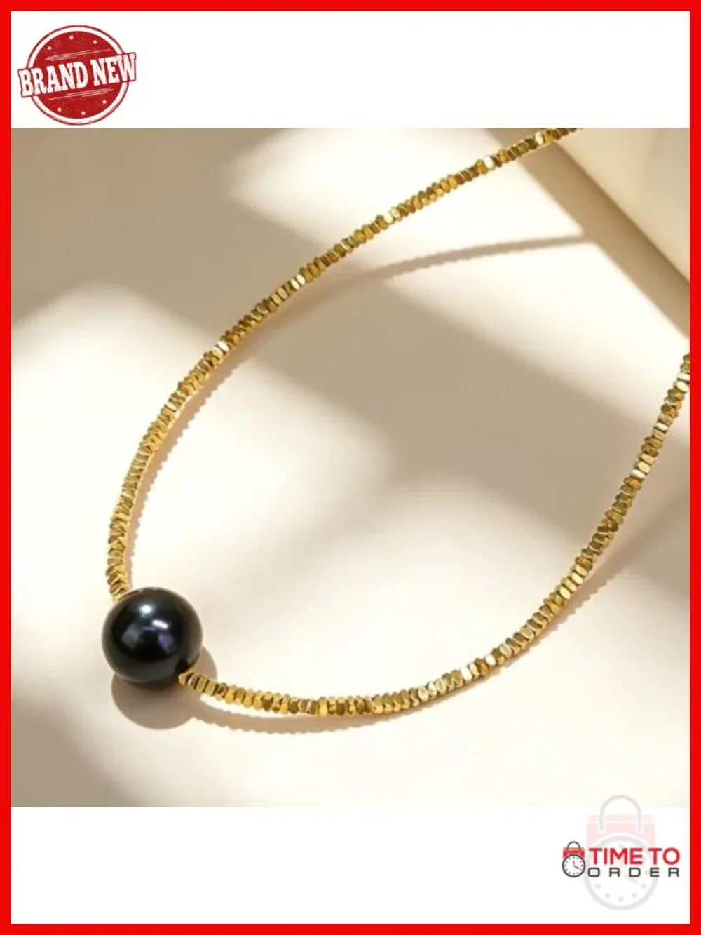 Single Freshwater Pearl Choker Necklace - Dainty Hematite Beaded Pendant 16-18